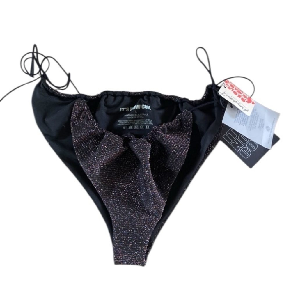 NEW Free People x It’s Now Cool the gathered tie bikini bottom black Shimmer